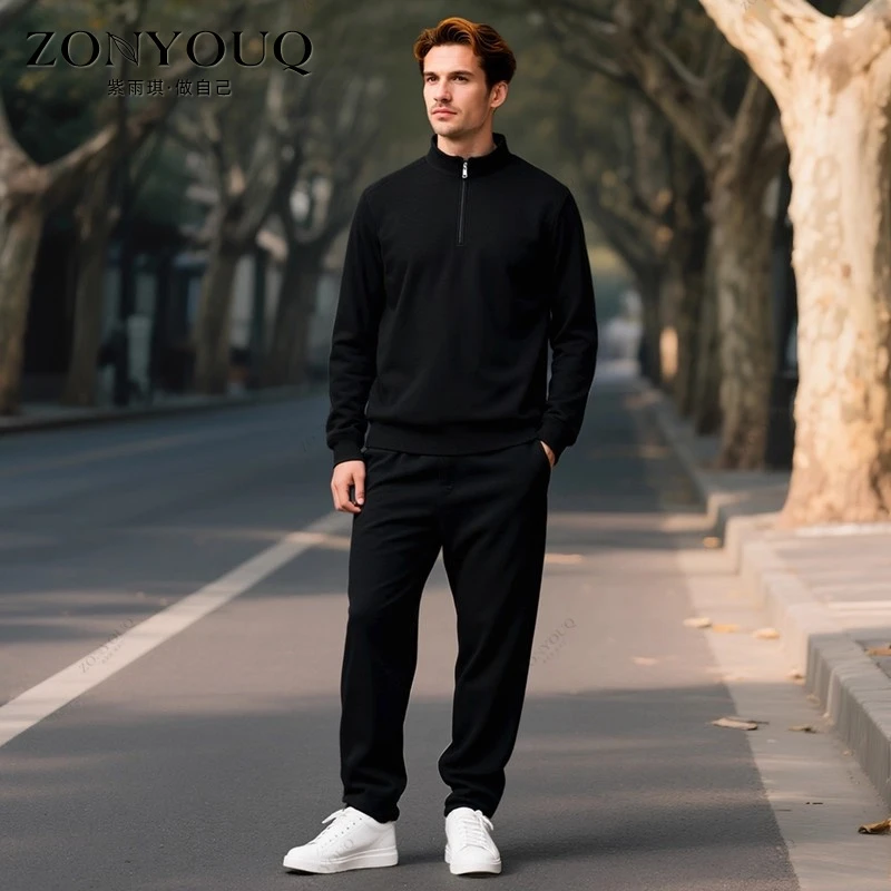休闲裤运动套装男春秋半开襟套头卫衣锥形萝卜大码宽松时尚两件套