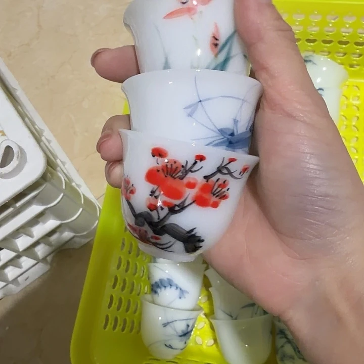 余***少微瑕璞玉手绘釉下彩铃铛杯虾梅花兰花