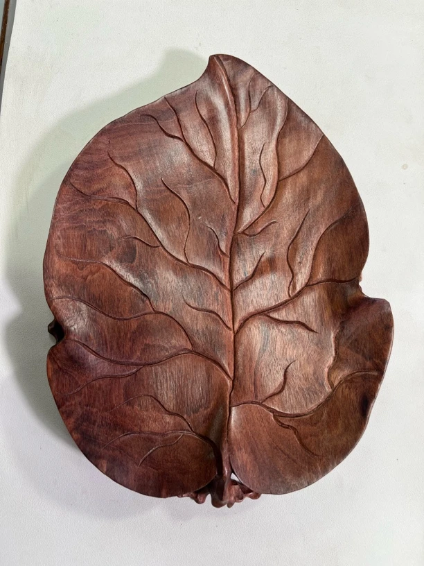 花梨木手工雕刻荷叶果盘25