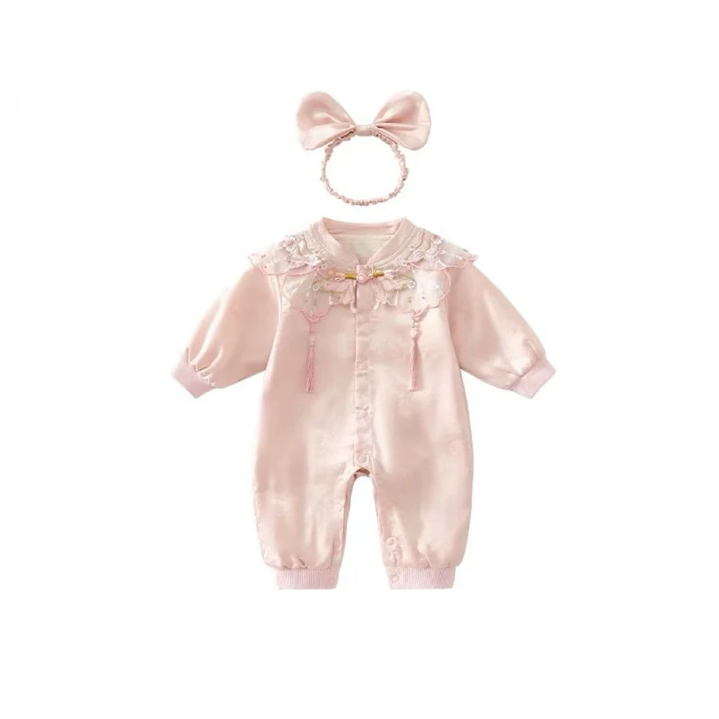 婴儿衣服春装宝宝百天周岁礼服婴幼儿国风抓周连体衣春秋中式爬服