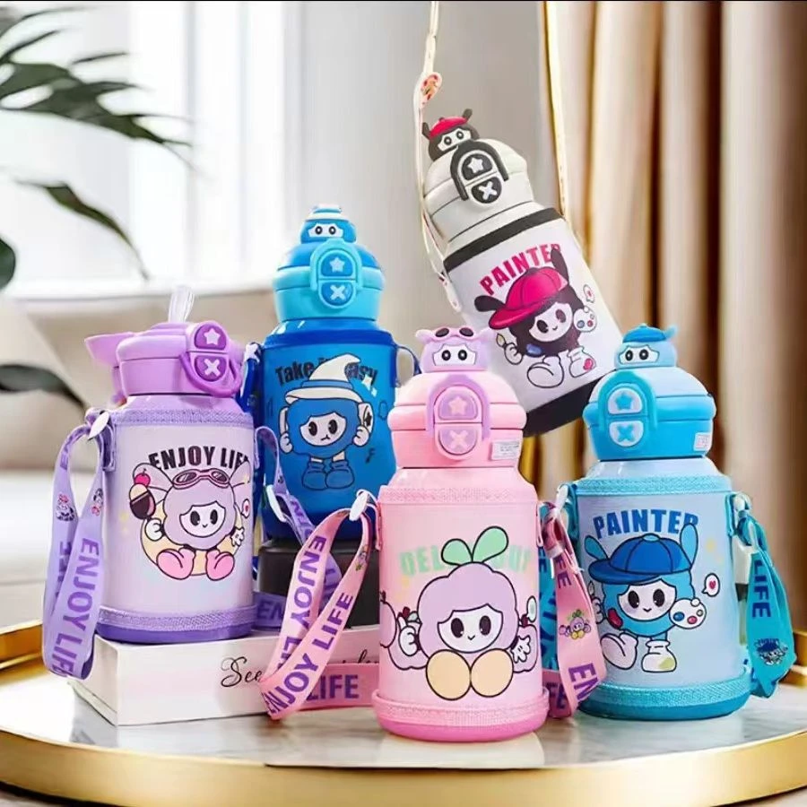 2024新款儿童保温杯一盖双用316内胆500ml幼儿园水杯有背带