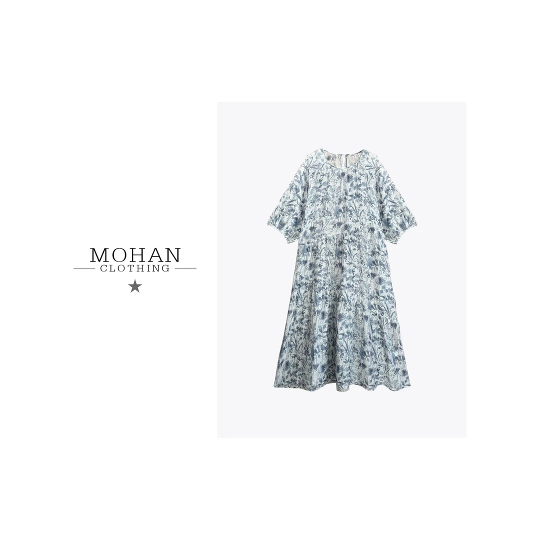 CLOTHING/墨含高奢气质百搭显瘦夏季新款桑蚕丝圆领连衣裙AMF273