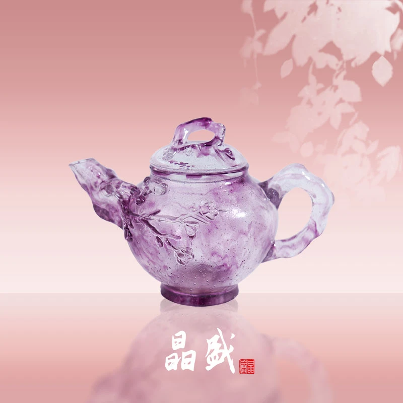 【KNIGHT水晶工坊】古法琉璃梅花浮雕泡茶壶功夫茶道器具冷泡茶壶