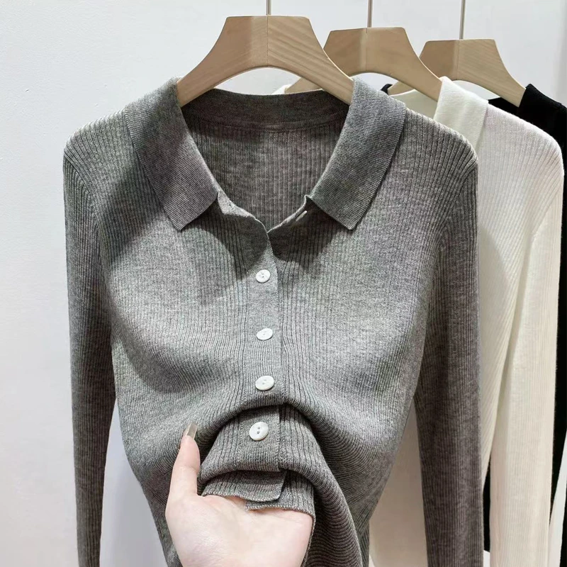 羊毛开衫女显瘦长袖上衣网红洋气打底衫百搭翻领外套气质针织毛衣