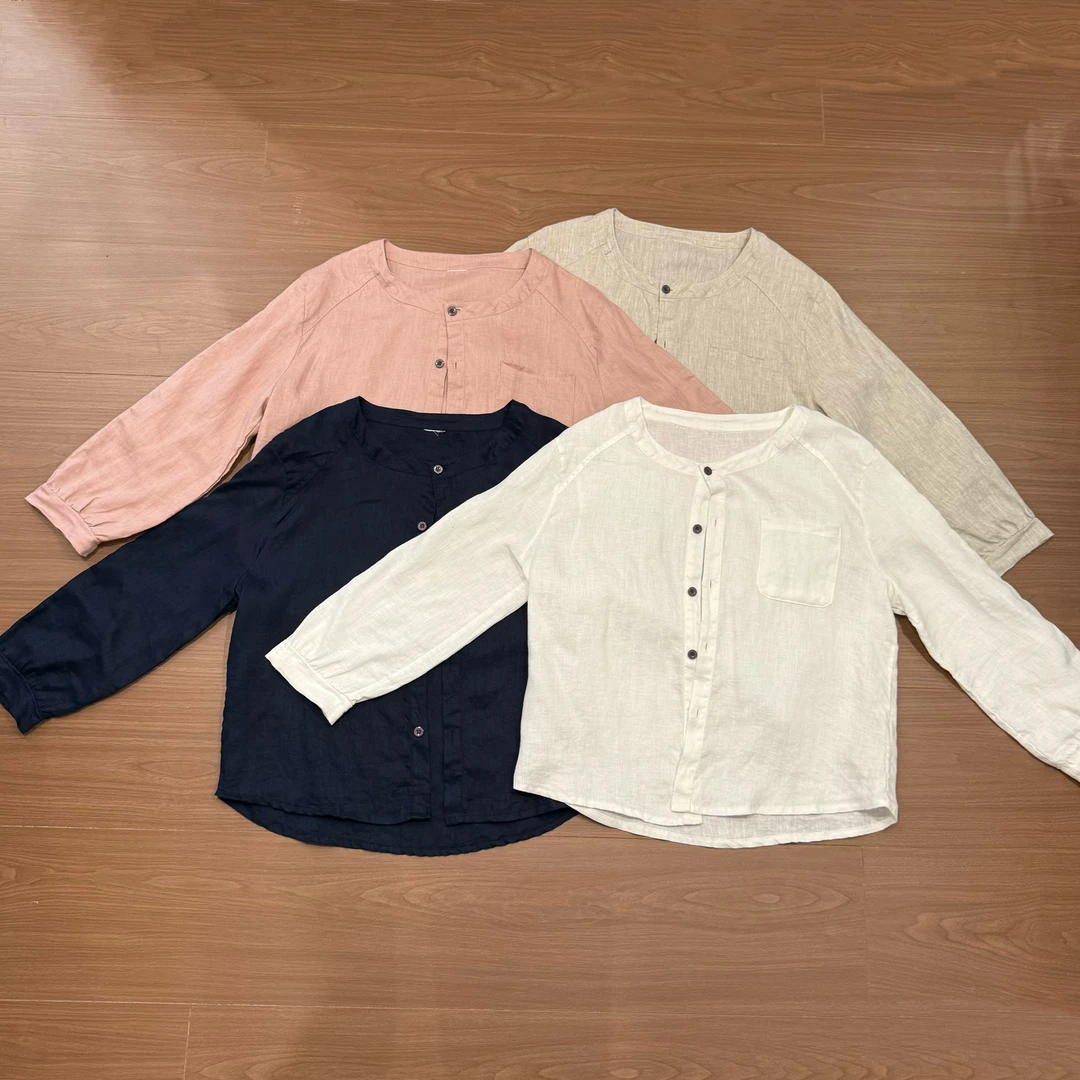 WANGNAFUSHI“西太后爆款亚麻上衣”长袖白色文艺薄款国风百搭