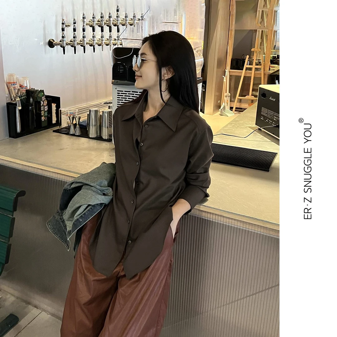 【清仓福利】咖色肌理感减龄轻奢衬衫女翻领休闲通勤上衣 CS23006