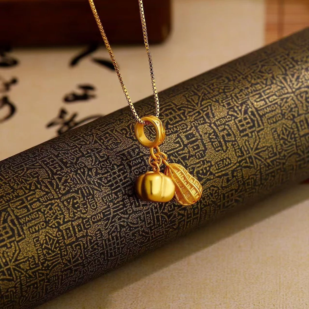 好事发生花生柿子吊坠项链女锁骨链金色