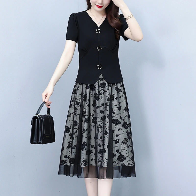 中年妈妈夏装套装2025新款洋气时尚时髦端庄大气两件套连衣裙夏季