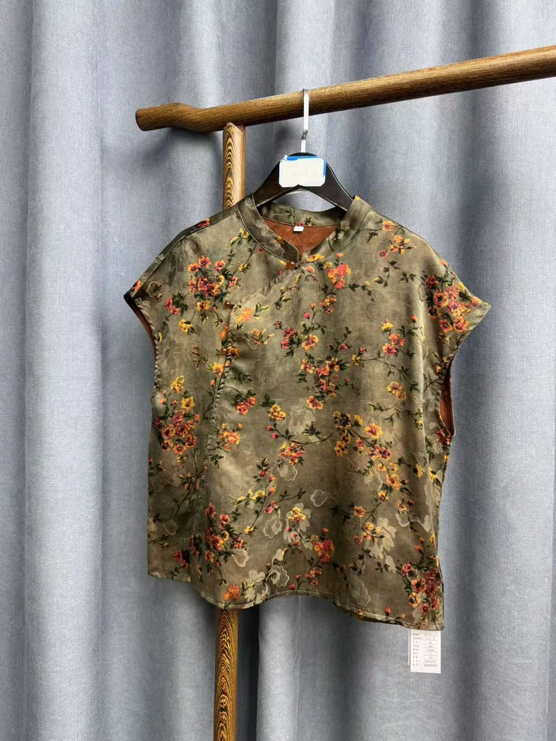 （瑕疵）夏季新款时尚简约新中式桑蚕丝奥黛上衣女Y243