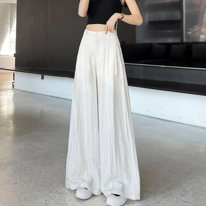 高腰亚麻阔腿裤女宽松春季2025夏季新款薄款天丝薄款显瘦休闲裤子