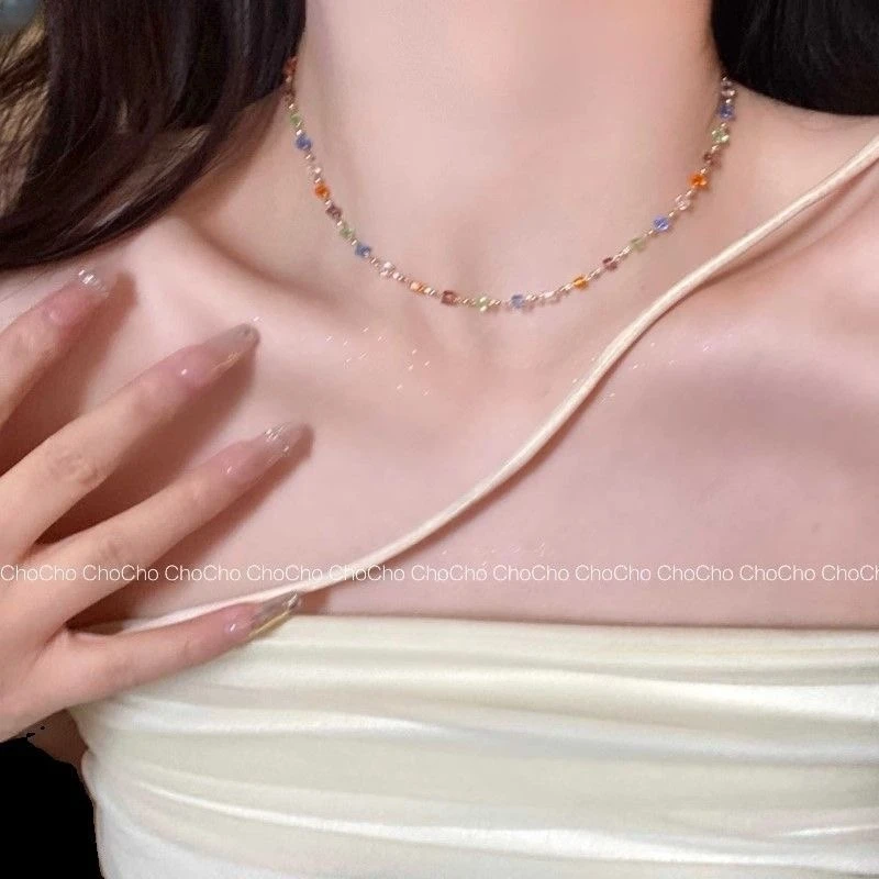 铜合金亚克力项链彩色串珠爱心项链女夏甜美百搭小众设计感串珠叠