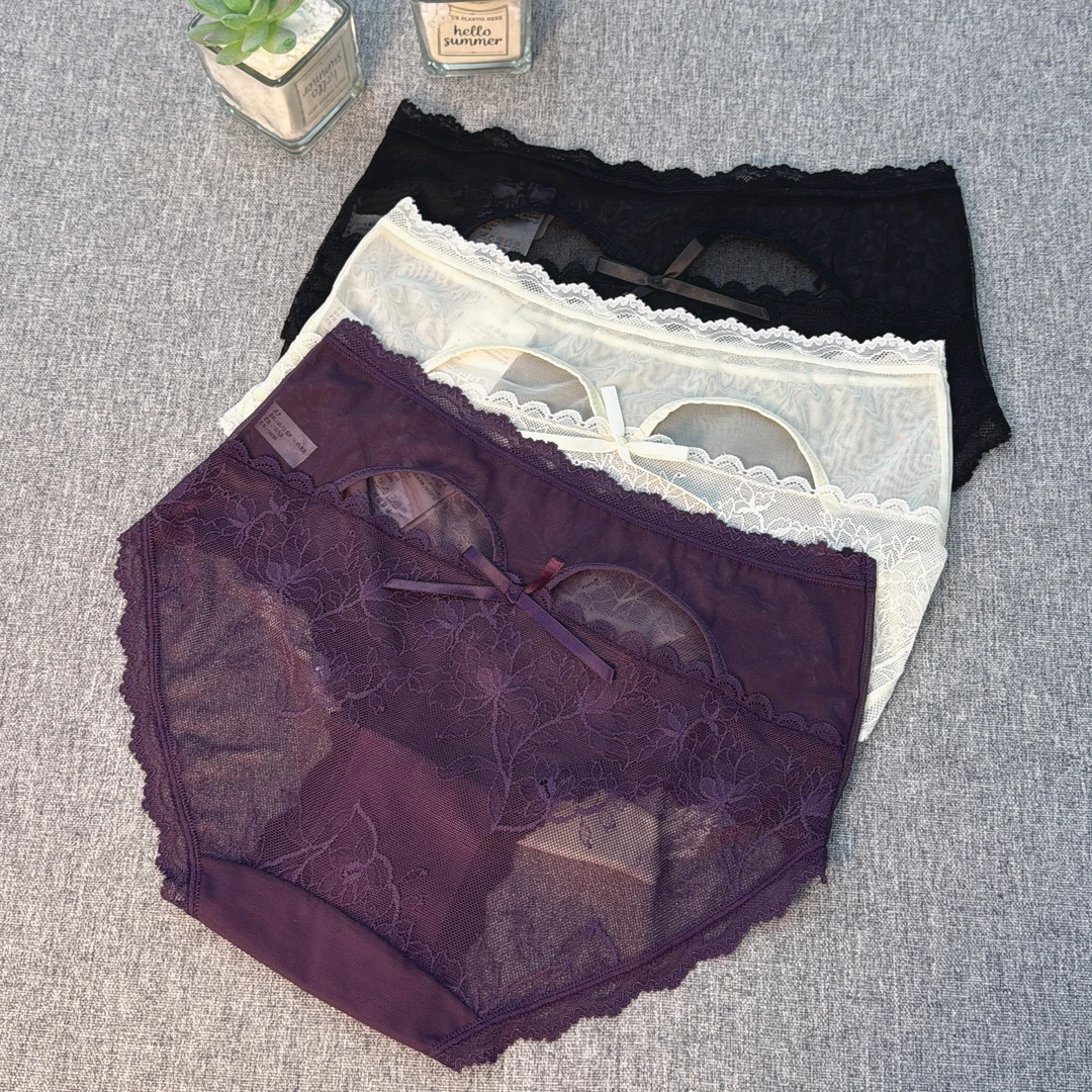 2732 轻薄透气镂空中腰夏季性感纯欲女士蕾丝内裤
