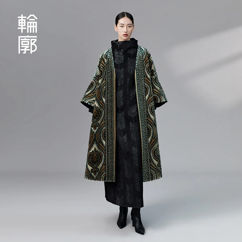 轮廓拜占庭古典提花毛呢外套复古小众异域风情奢华大衣女L233Y044