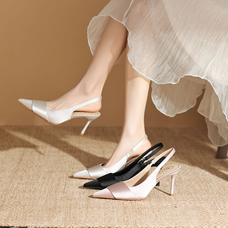 sufeifei/苏妃妃春季优雅新款绸缎气质百搭包头高跟凉鞋女888-298