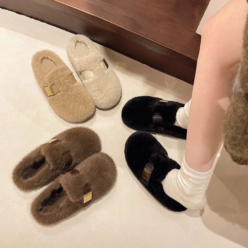 厚底毛毛拖鞋女外穿2025年新款秋冬季一脚蹬懒人包头半拖鞋博肯鞋