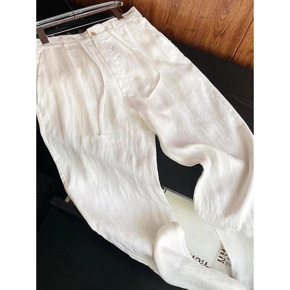 【香港立督&轻奢正品】夏季新老钱风格天丝亚麻裤子宽松直休闲百