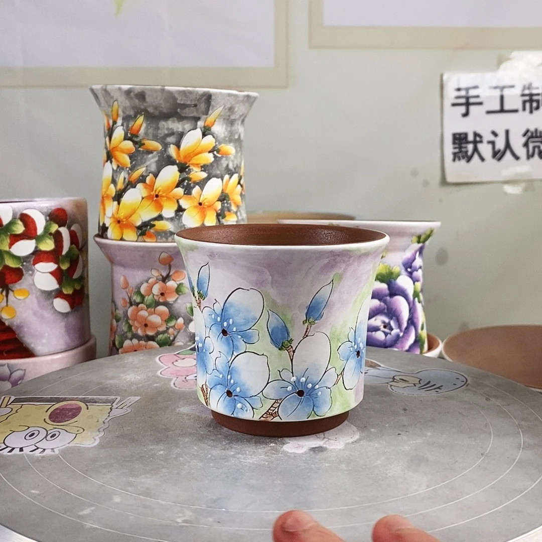 花盆紫砂手绘满28包邮