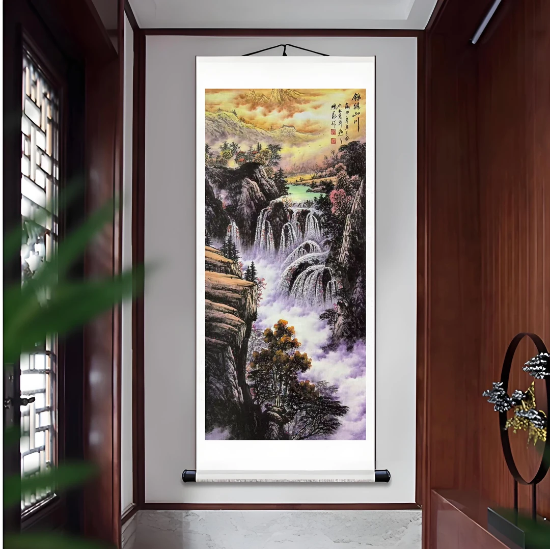 竖幅三尺《 锦绣山川》软装裱成品
