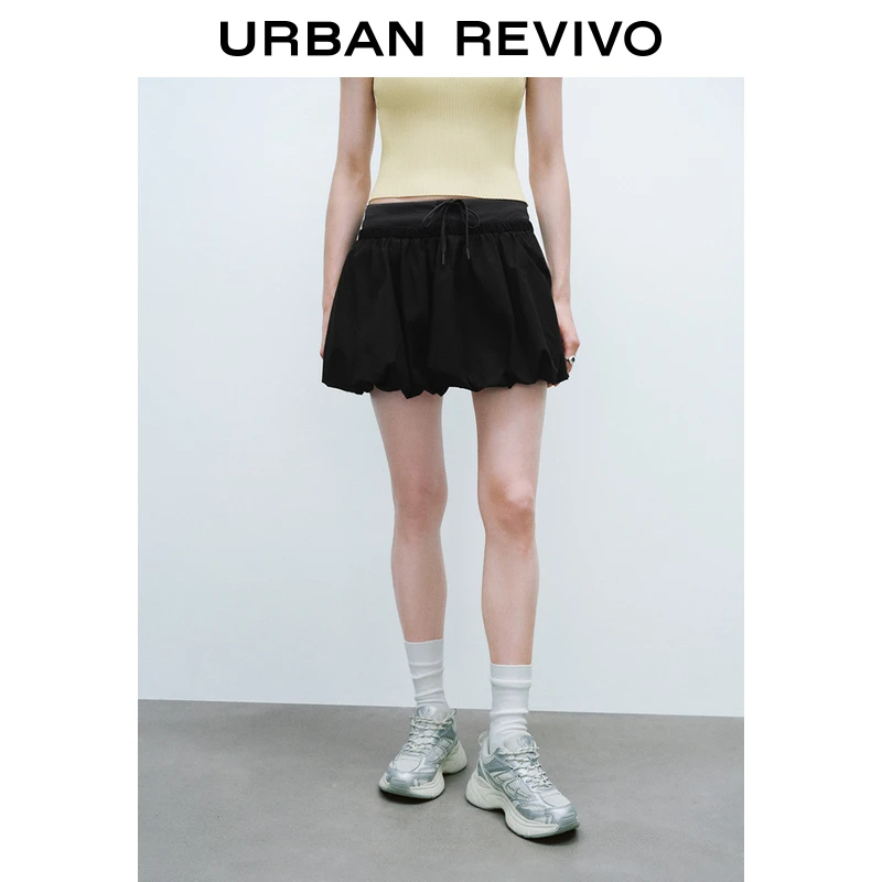 【春嬉游园】UR2025夏季新款芭蕾风拼接抽绳花苞半裙UYV550017