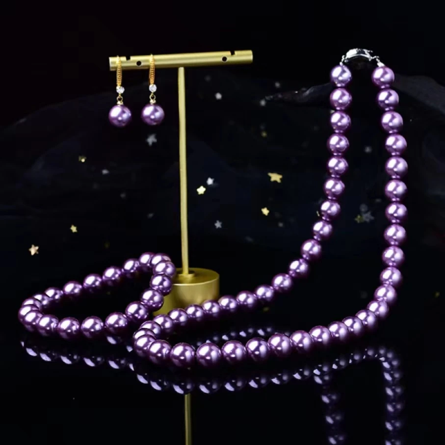 项链 套装紫色10mm款项链手链耳饰