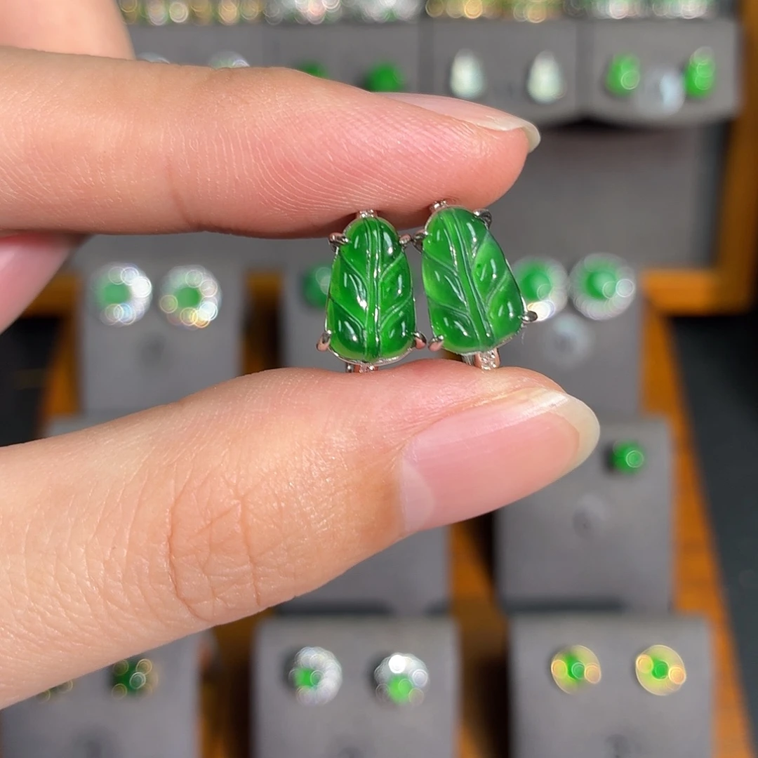 翡翠银S925镶嵌耳饰耳饰