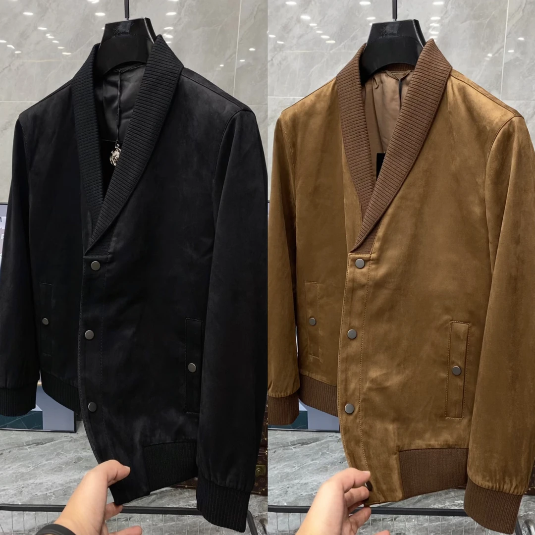 秋季新款男士轻奢时尚休闲百搭高端青果领夹克外套 25059