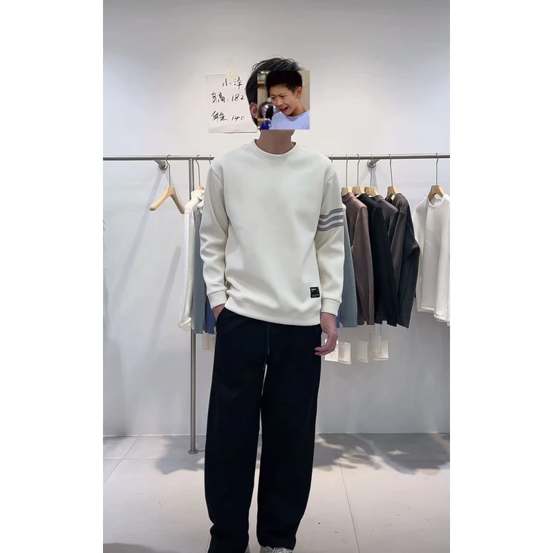 【NO退NO换】十三行男装    日常百搭条纹拼接加厚卫衣男0758