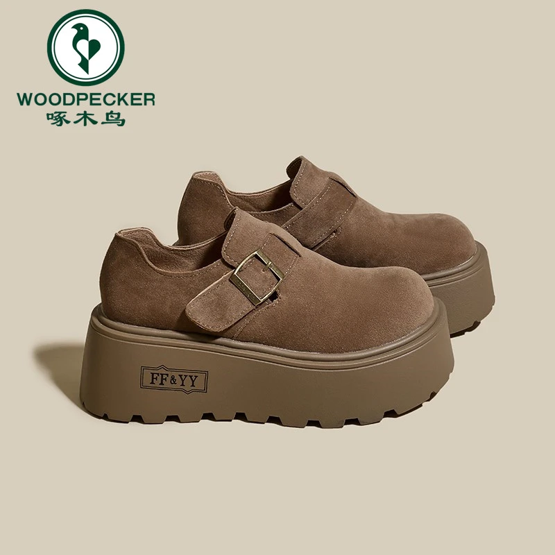 啄木鸟小个子增高厚底勃肯鞋女春季2025新款大头丑萌百搭乐福单鞋