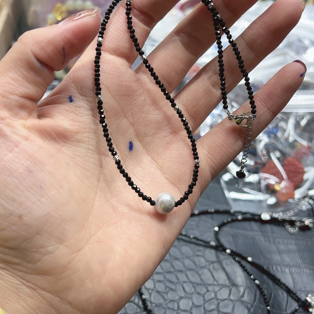 烟晶手链22K金镶嵌奶奶灰珍珠项链