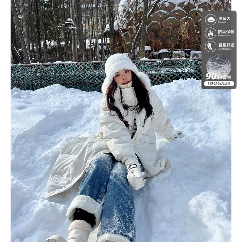 QC李潇洒【棉被小欧包】微胖大码白鸭绒保暖舒适加厚长款连帽羽绒服