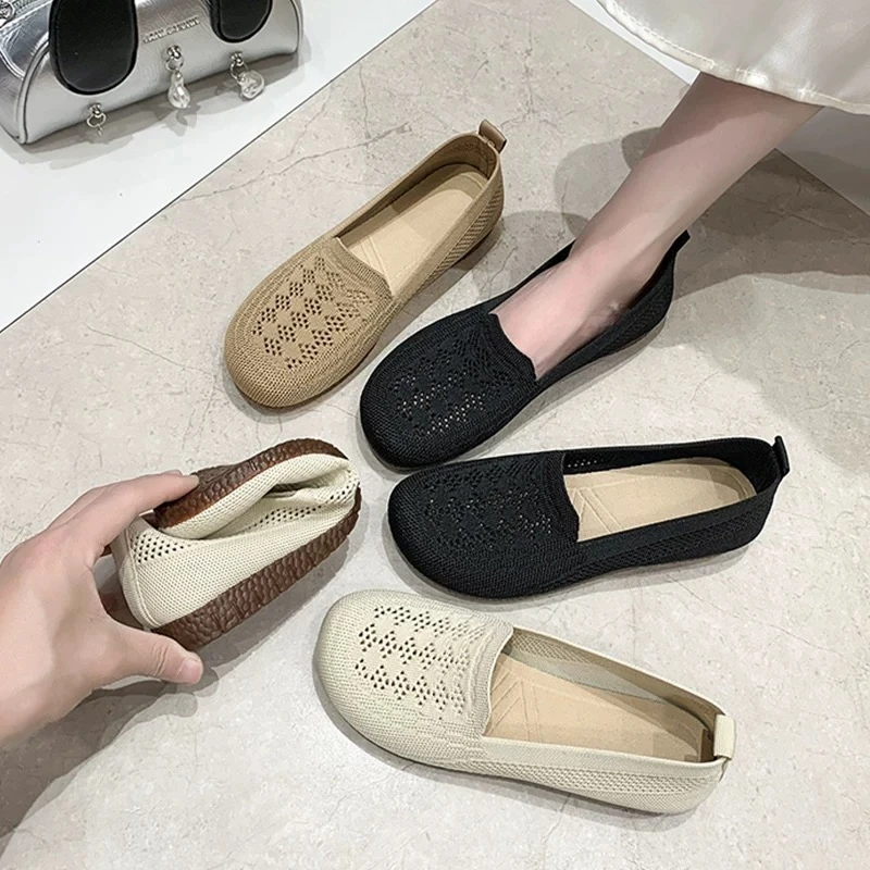 软底软面镂空网面透气单鞋女夏季薄款网鞋一脚蹬软底妈妈女款鞋