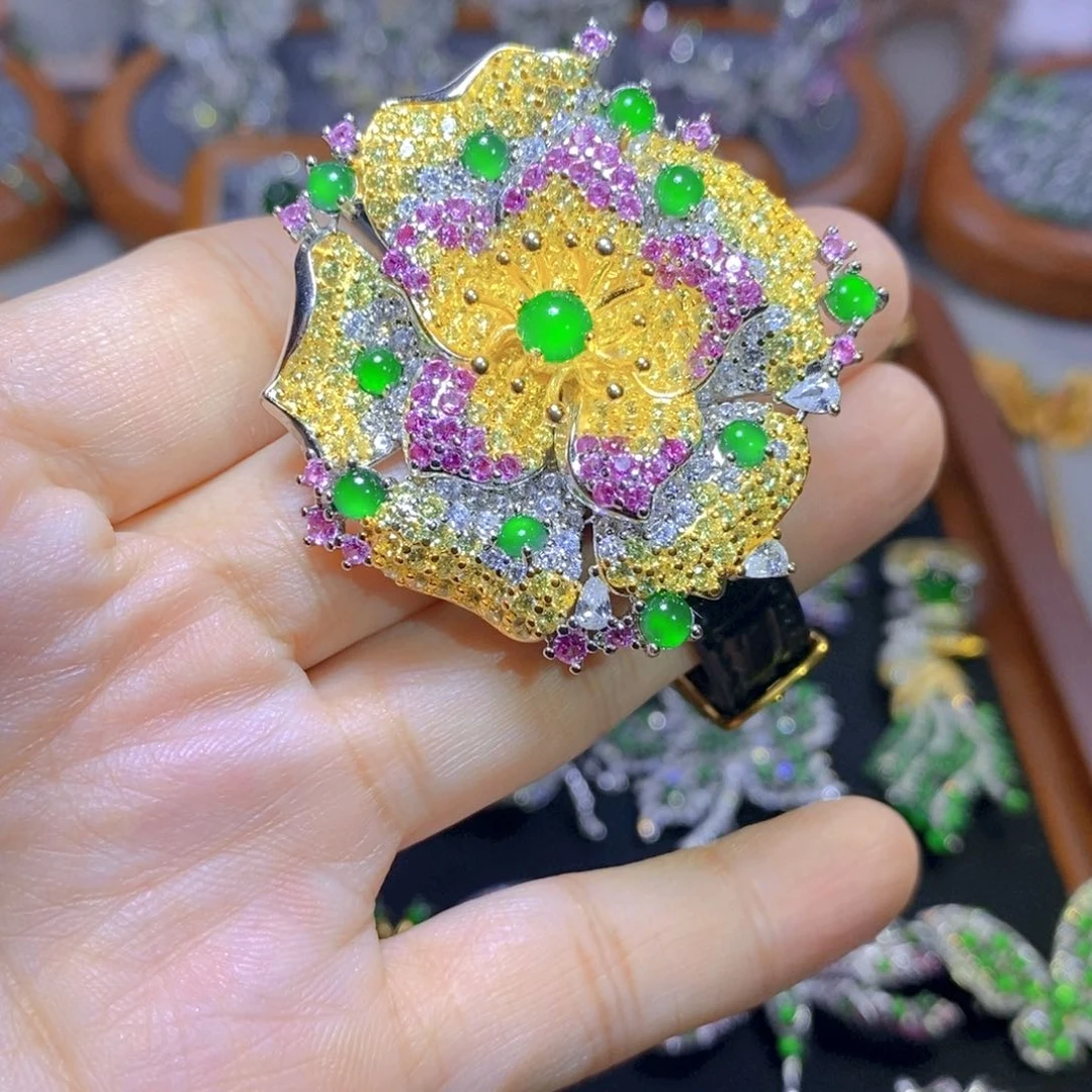 翡翠颈饰银S925镶嵌天然翡翠