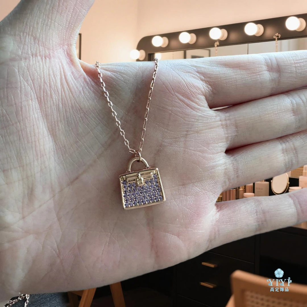 铜合金锆石项链 包包项链百搭饰品时尚轻奢金色气质小众简约精致