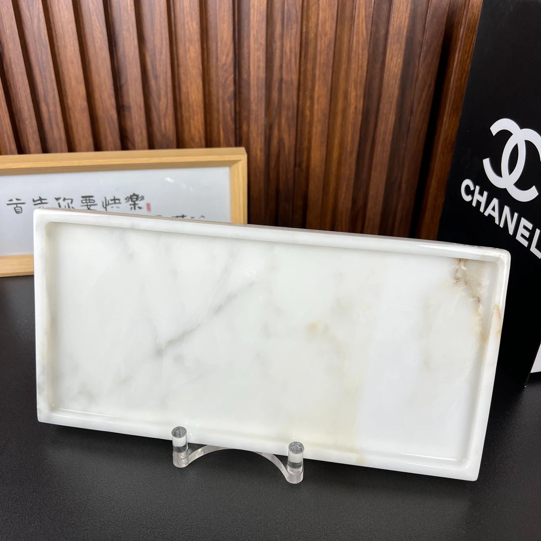 天然大理石奢石鱼肚白盘子---长30cm宽15cm厚1.8cm