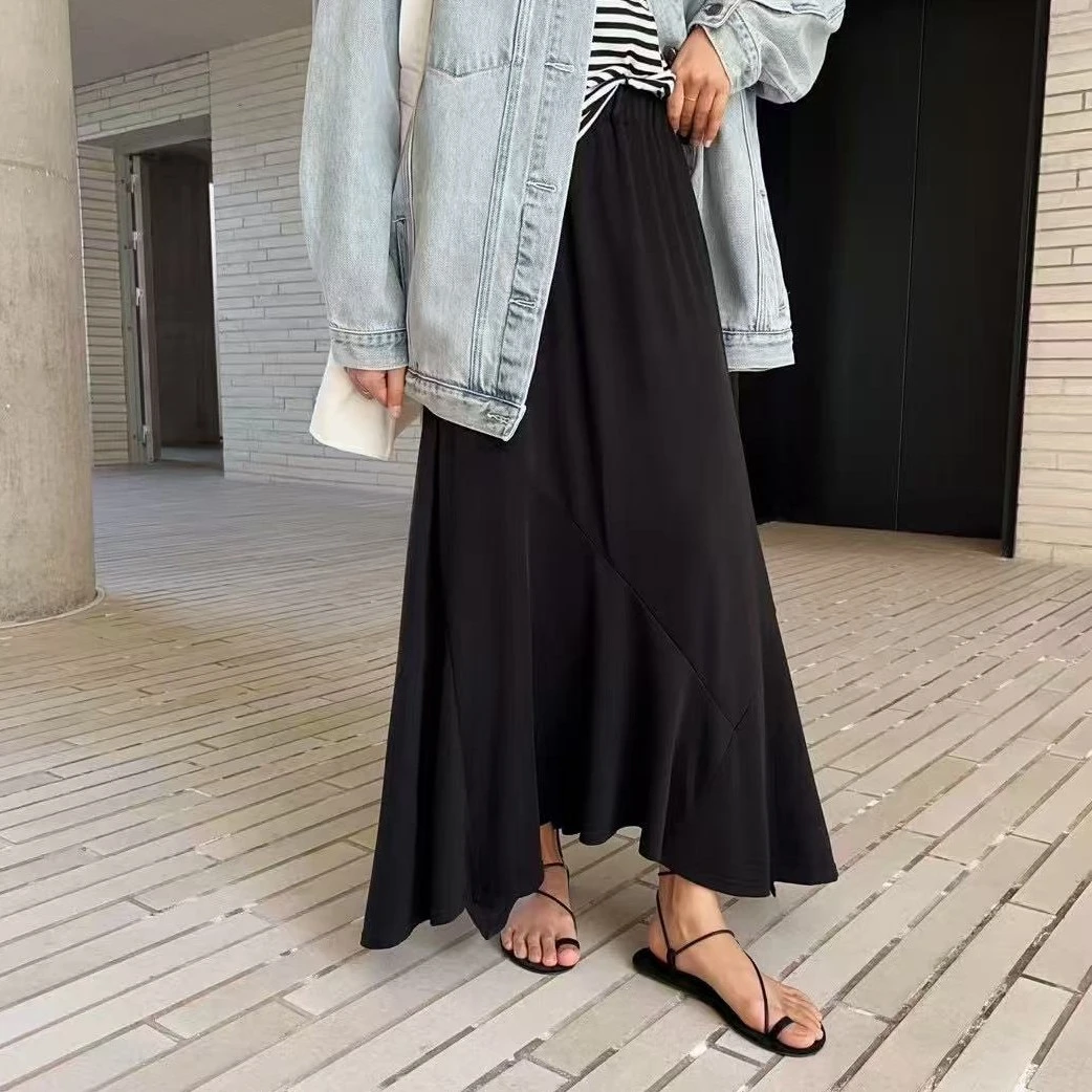 Meiky饼 优雅气质 高腰拼接a字不规则鱼尾半身裙