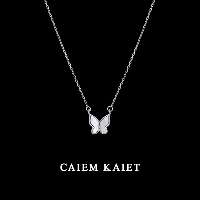 CAIEM KAIET 链子925银 白贝母蝴蝶吊坠项链女百搭甜美气质锁骨链