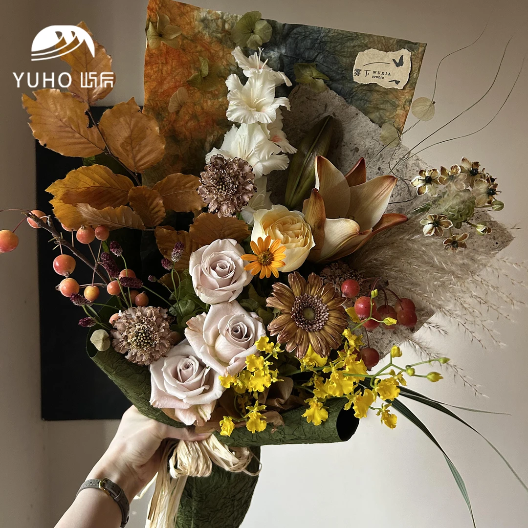 屿后 复古水墨石纹包花纸鲜花花束肌理艺术纸礼品diy花艺包装材料
