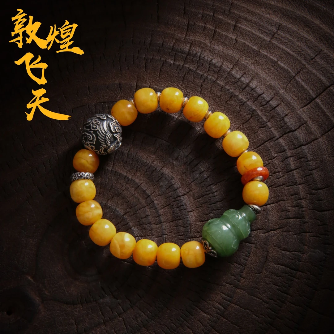 925银手链 敦煌飞天  S09105黄珠葫芦凤凰翠圈串珠弹力手串手工