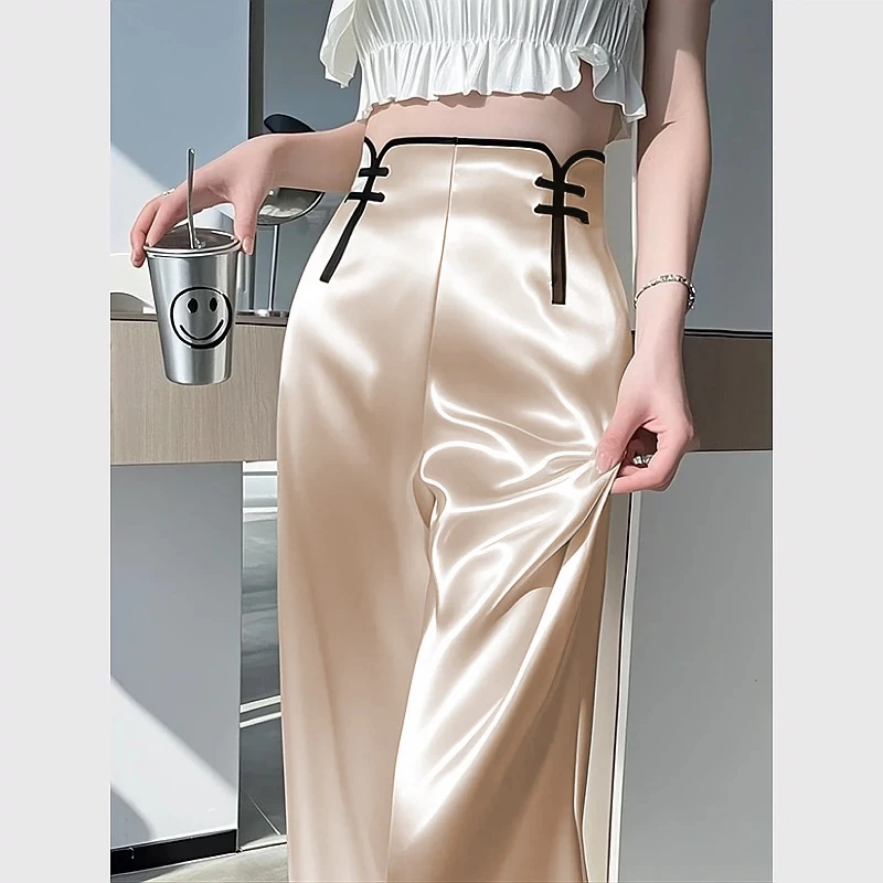 香槟色缎面直筒裤子垂感高级感独特超好看阔腿休闲裤2025春装新款