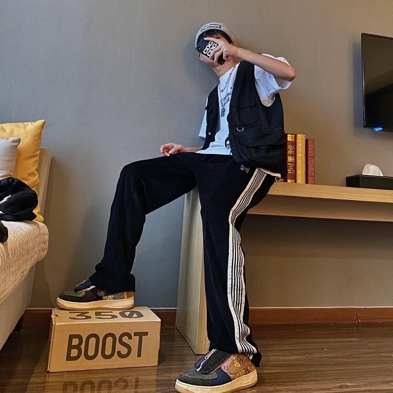 【403CB】ND蝴蝶裤刺绣休闲直筒裤情侣款百搭运动裤垂感阔腿裤潮牌