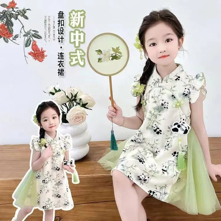 小贝6702连衣裙2025夏装新款女孩旗袍裙小清新儿童公主裙超萌裙子