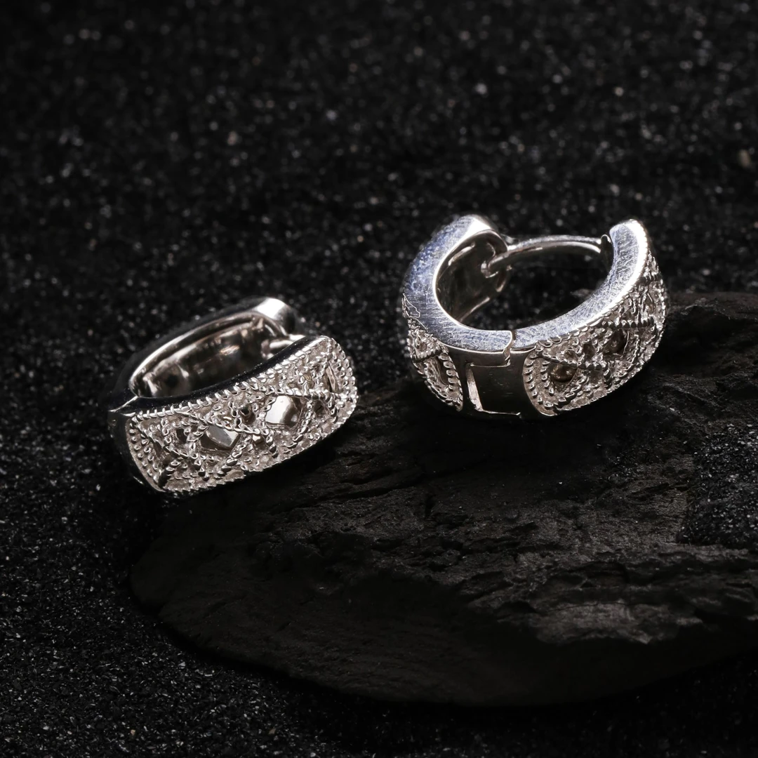 925银耳饰 E25954 精工电白光面蕾丝交叉双层圆形耳扣耳环