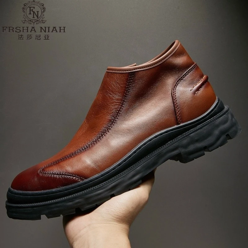 法莎尼亚切尔西靴男秋冬新款英伦风复古高帮户外英伦风马丁靴