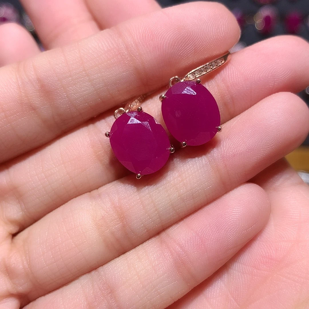 赵***瑕红宝石耳饰银S925镶嵌
