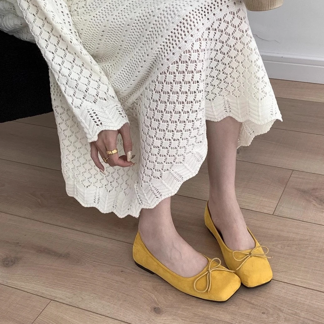 时尚百搭蝴蝶结平底新款仙女浅口单鞋0522-13(脚宽胖拍大一码)