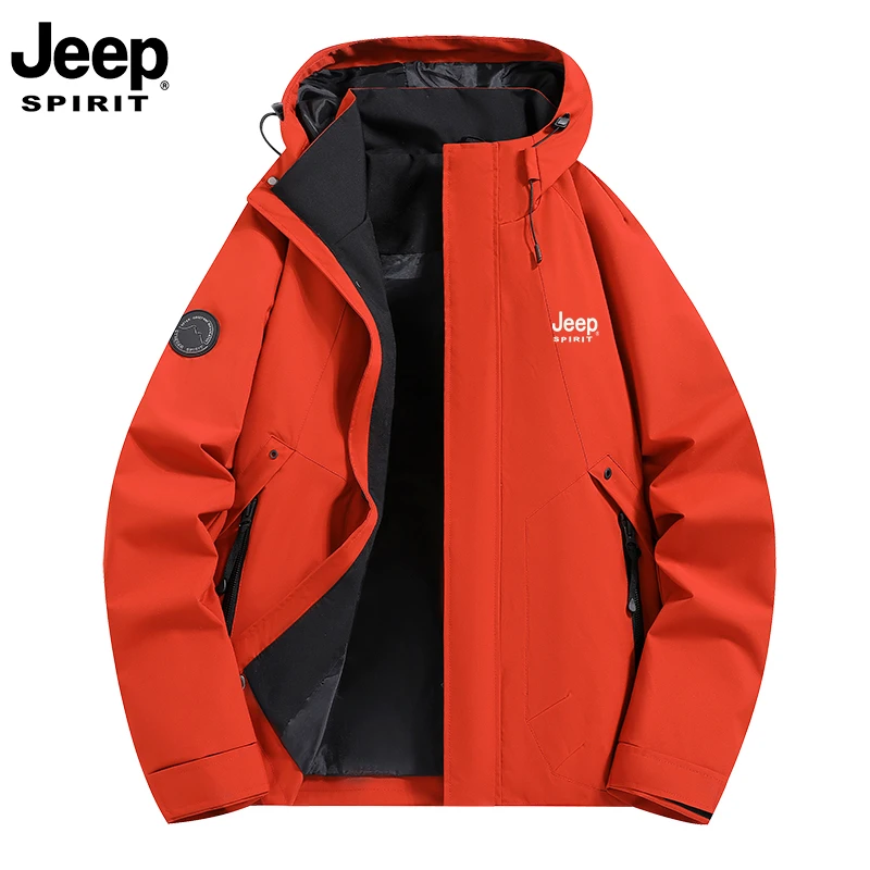 JEEP SPIRIT吉普春秋男士户外运动冲锋衣连帽防风夹克休闲外套男