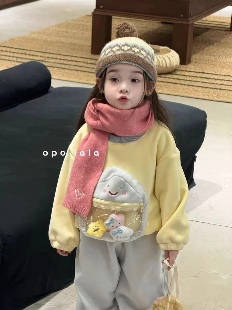 秋冬女童卡通加厚套装套头卡通动漫韩版休闲风女冬季