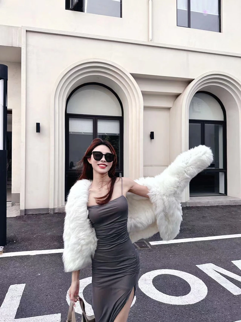 【嘉嘉专属】60衣长网红纯色双面编织狐狸毛短外套