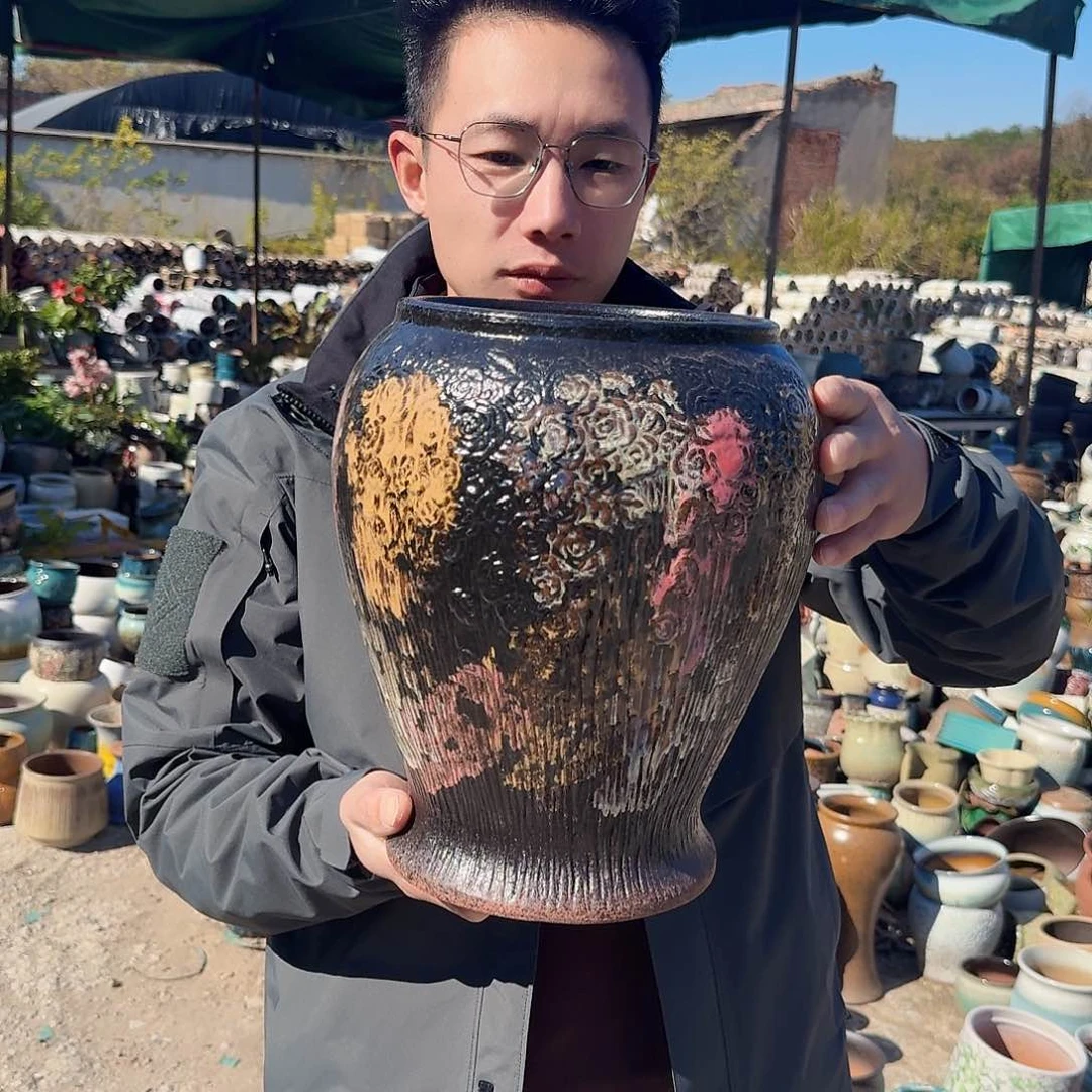 紫砂花盆瑕疵一个一个美人鱼玫瑰花黑色