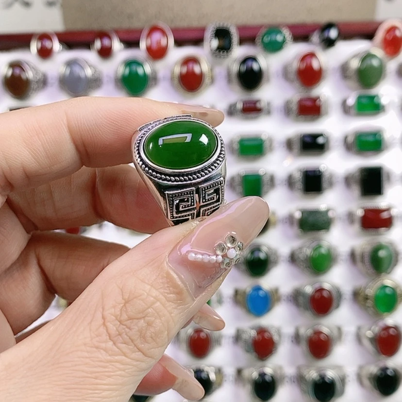 【闪购商品】银S925镶嵌戒指和田玉玻*陈